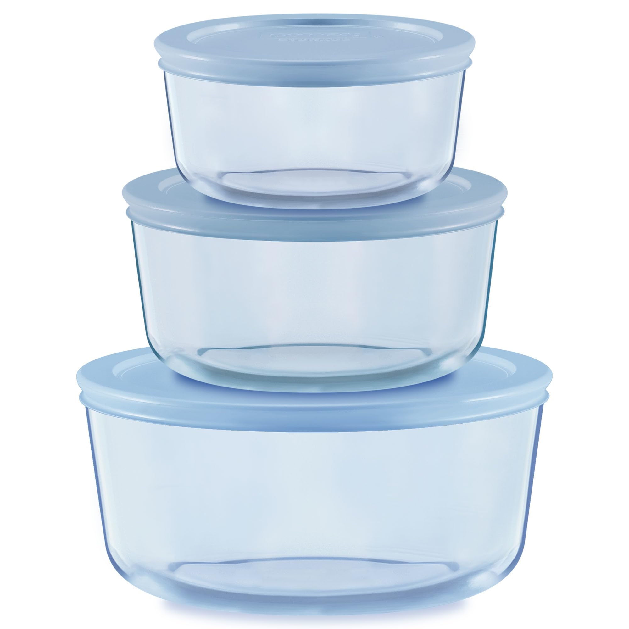 Pyrex Year of Color (3-Pack) Tinted Glass Food Storage Containers Set, (2, 4 & 7 Cup) Meal Prep Containers With BPA-Free Lids, Dishwasher & Microwave Safe, Blue
