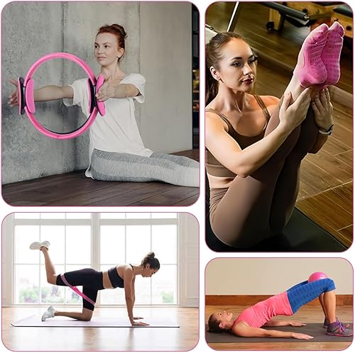 Miniatura 8 de Pilates Ring and Ball Set, 6 Pcs Home Pilates Kit with 13 Circle Circle Yoga Ring 3 Resistance Bands 9.8 Pilates Ball Pilates Grip Socks, Pilates