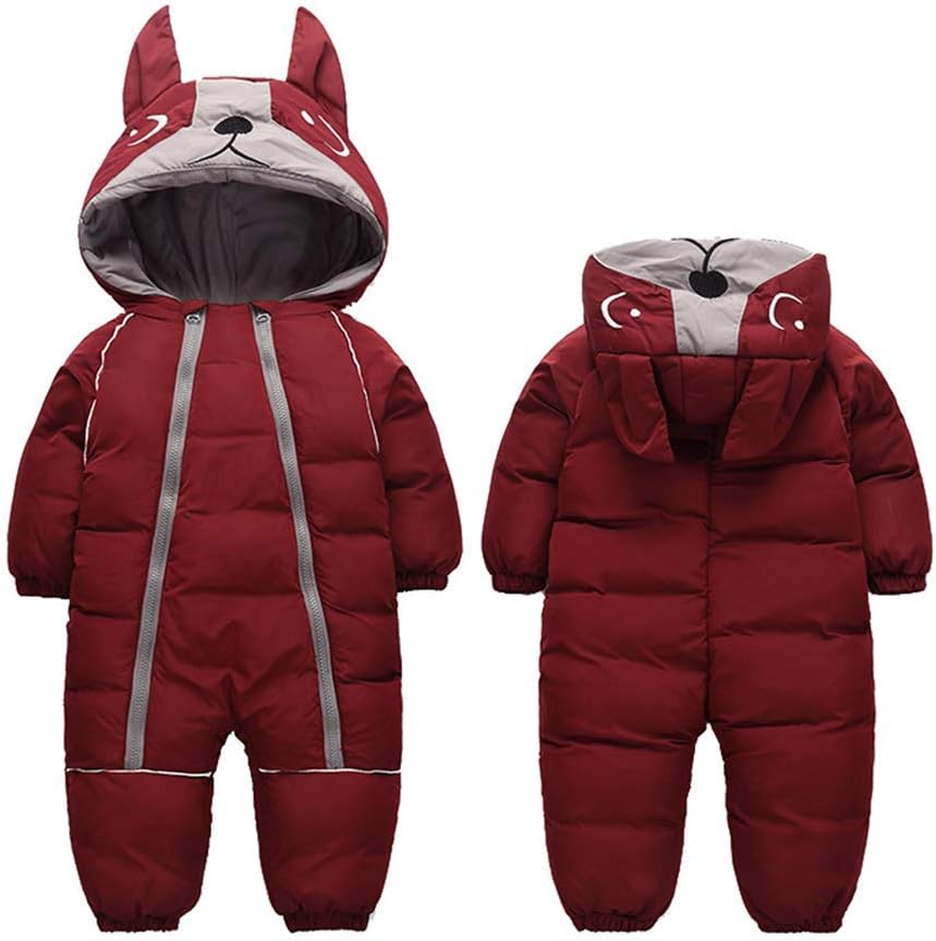 ALLAIBB Toddler Snow Suit Winter Baby Snowsuit Outwear Warm Hood Jumpsuit Convenient Dual-zipper Design For Infant