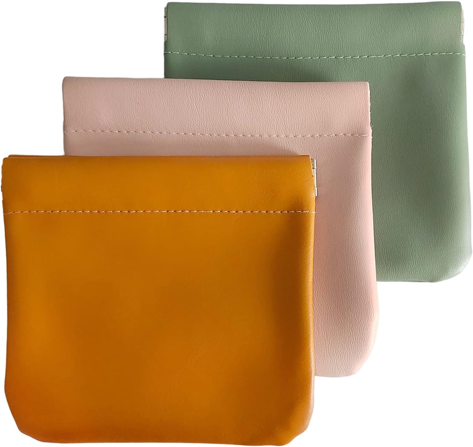 3Pcs Lambskin Pocket Cosmetic Bag, SYOSI Portable Mini Lipstick Storage Bag, Waterproof Leather Squeeze Self-Closing No Zipper Portable Travel Makeup Pouch