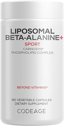 Codeage Suplemento liposomal de beta-alanina - CarnoSyn Beta-alanina - Suministro de 2 meses - Entrega liposomal - Pre entrenamiento, después del