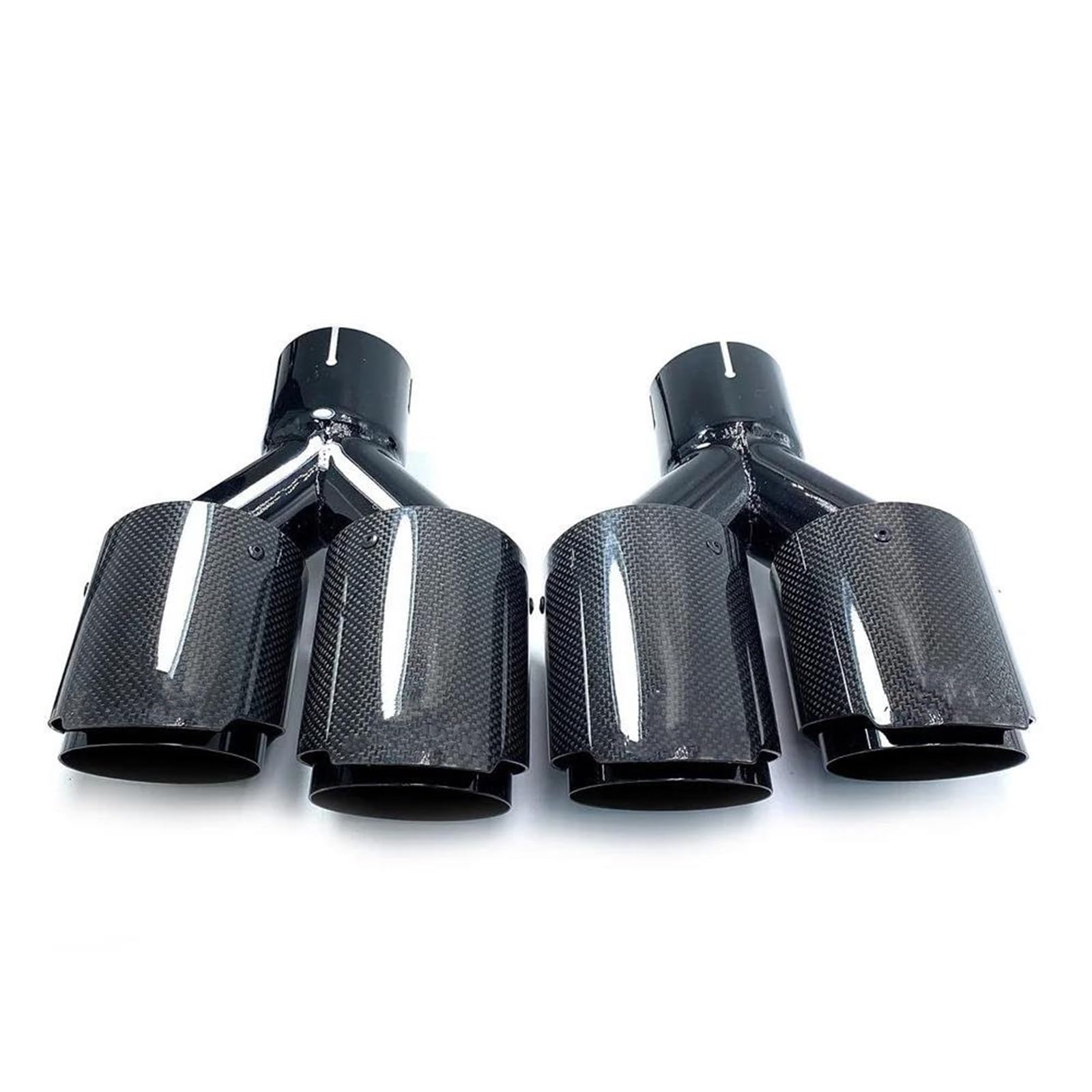 Tubo de Escape 1 Pieza Silenciador Tubo Escape Coche Universal Doble Color Negro Brillante con Punta Escape Fibra Carbono Universal Escape de Coche(ID 80-OD 89)