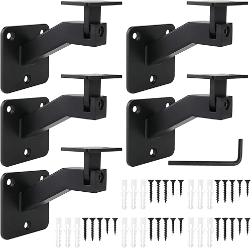 Miniatura 10 de Soportes giratorios para pasamanos de acero resistente para barandilla de escalera, paquete de 4 (negro)