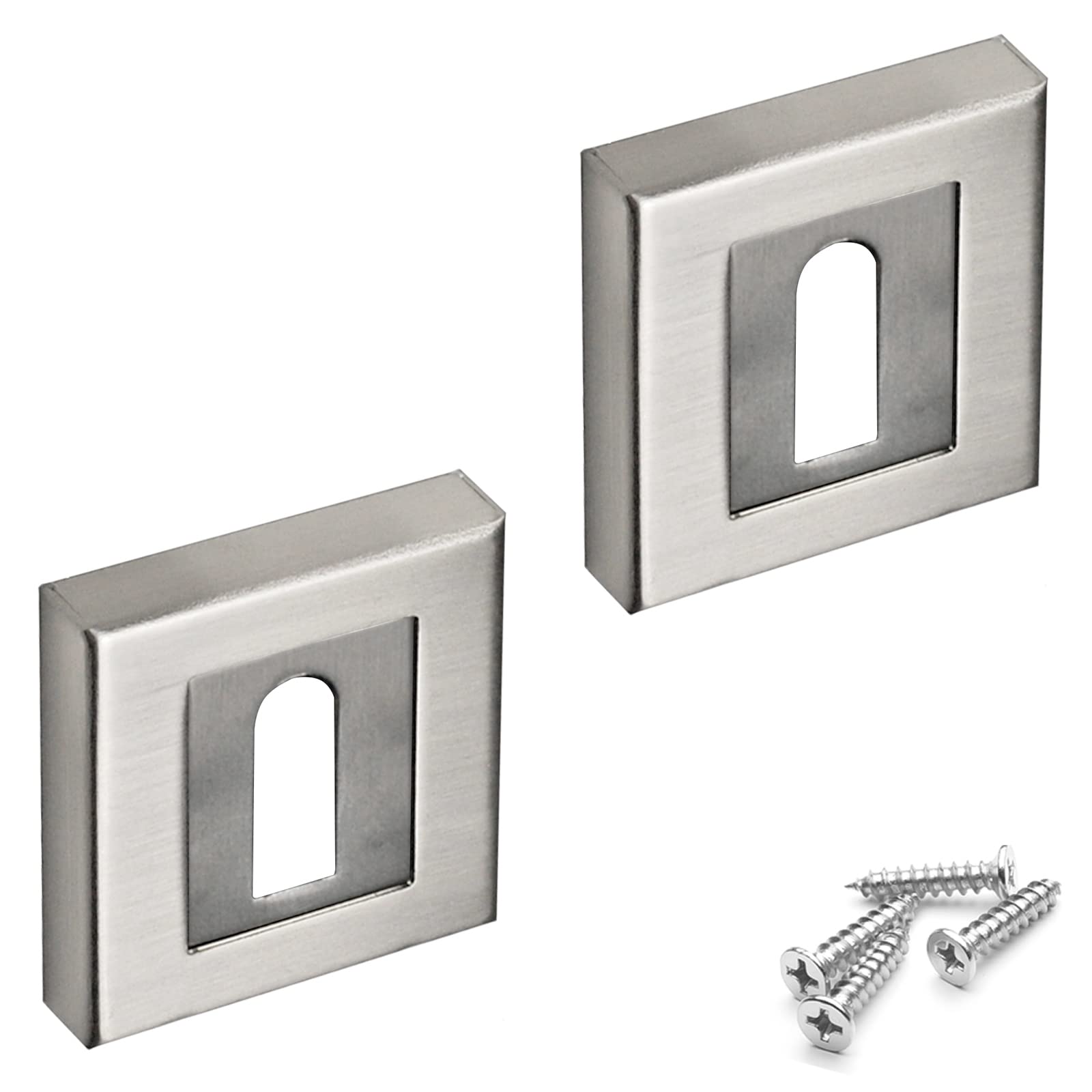 Decoranddecor Satin Nickel Square Escutcheon Thumb Turn Key Rose (Chrome Standard)