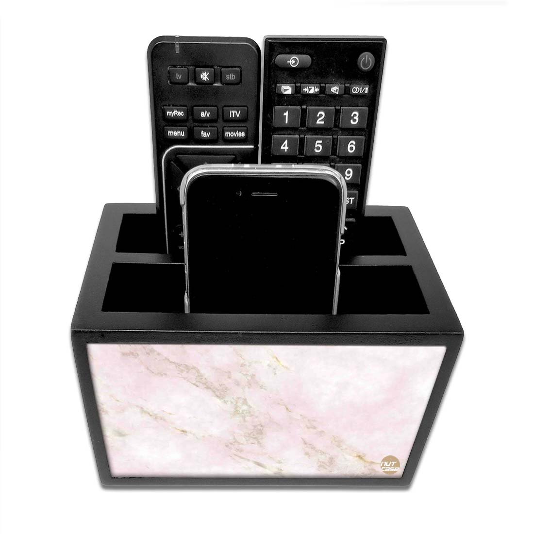 Nutcase Designer Wooden Remote Control Holder Stand Organizer Caddy for TV/AC Remotes-Multipurpose Desk Organiser-6”x4”x4” 1