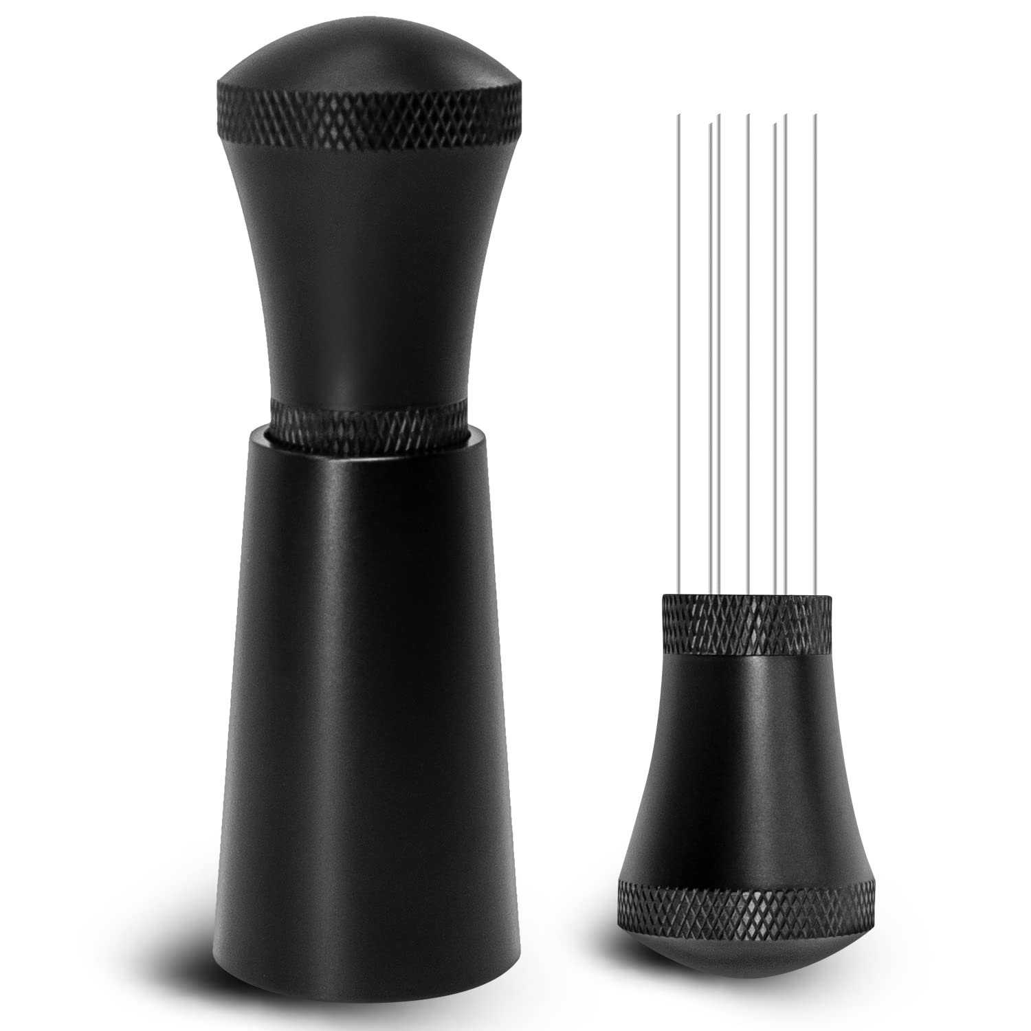 Zayin Aluminum Alloy Coffee Stirrer Espresso Distributor Tool with Stand Replaceable Needles, 304 Stainless Steel Needle 0.4mm 7 Needles Espresso Stirrer for Barista,Cafes, Gift, Black With Stand