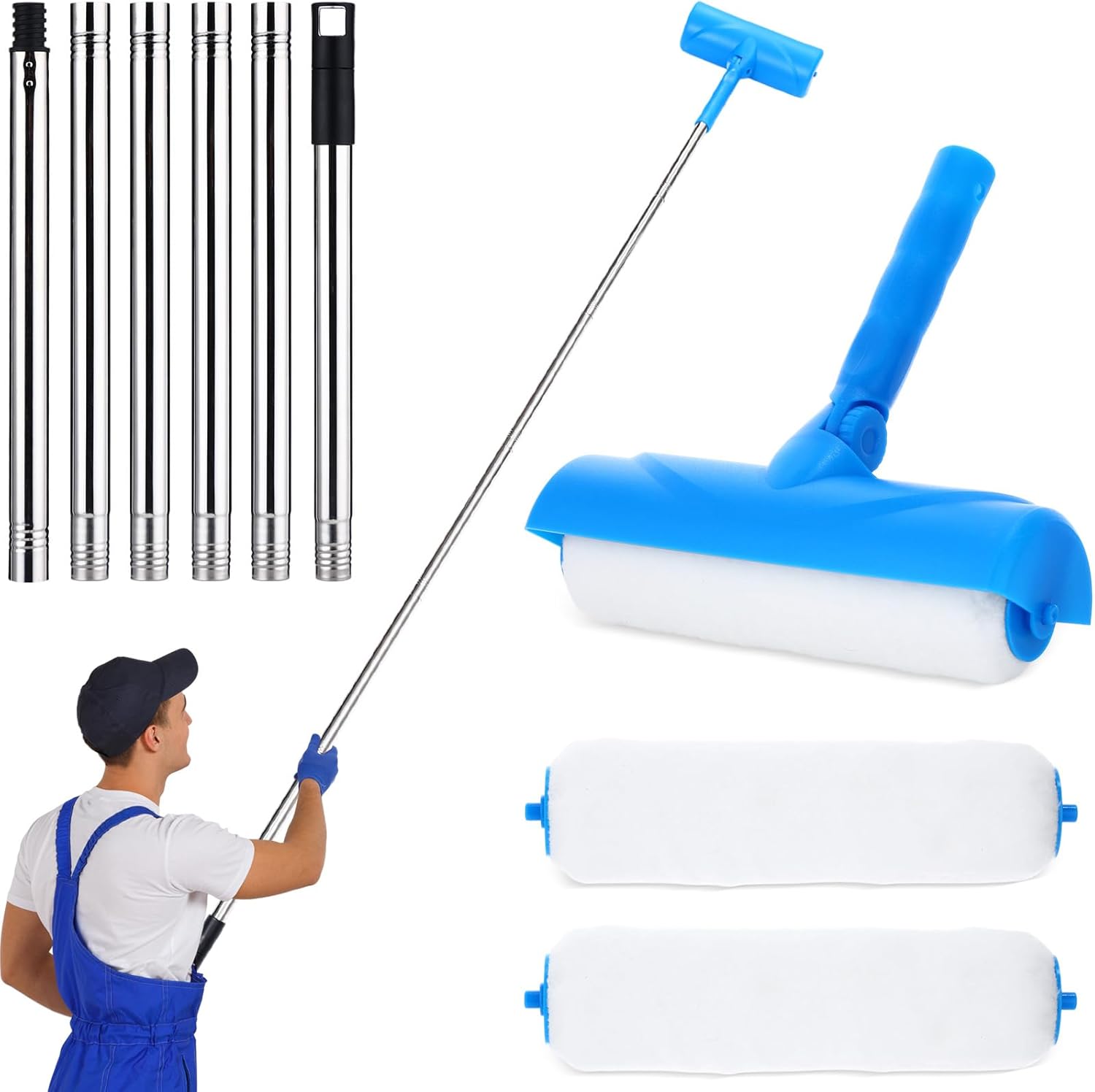 Ceiling Paint Roller No Drip Kit 8.5ft Extension Pole Included 3 Pcs 10 Inch Ceiling Paint Roller with Shield and Adjustable Head No Drip Splatter-Free Brush for Painting Ceilings Walls Doors