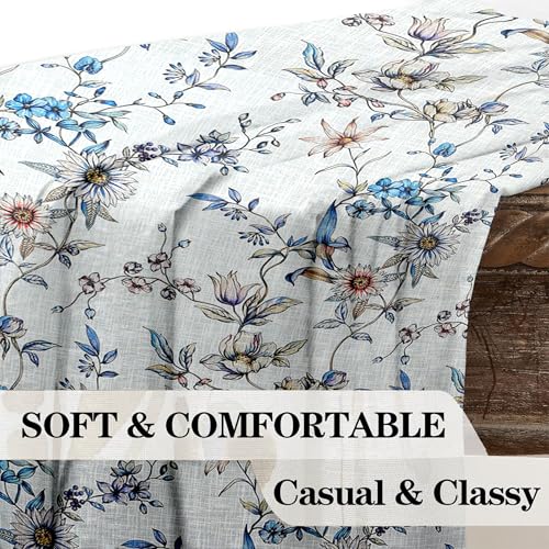 Image of Cortina Linen Printed Sheer Curtain Set of 2 Eyelet Ring Hanging, Floral Printed Curtains Non Blackout Light Filtering Curtains (White, 9FT)