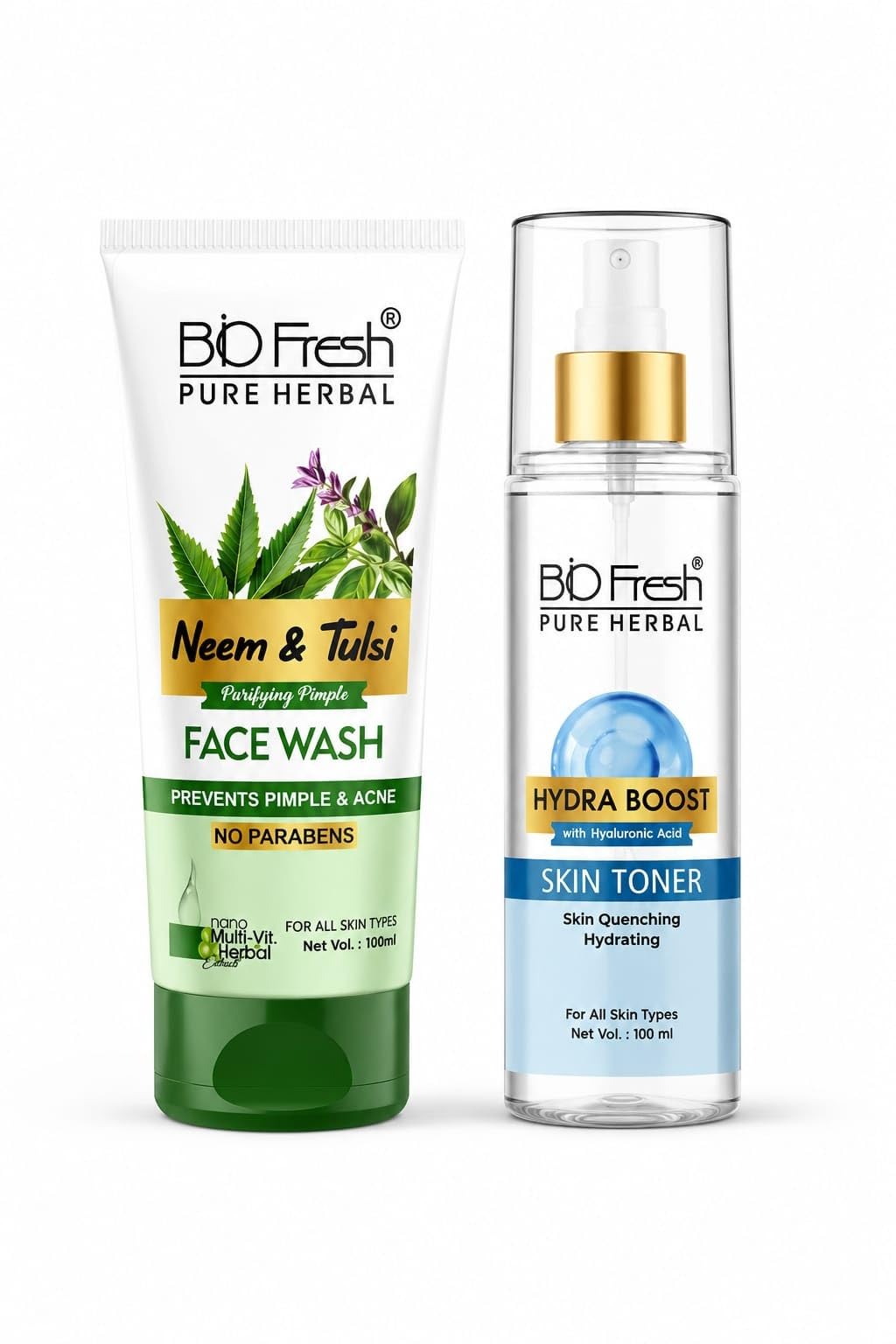 BIOFRESH Herbal Hydration Combo | Neem & Tulsi Face Wash + Hydra Boost Toner With Hyaluronic Acid | Deep Cleansing, Oil Control, Intense Hydration & Skin Refresh Skincare Routine For Women & Men-image-31
