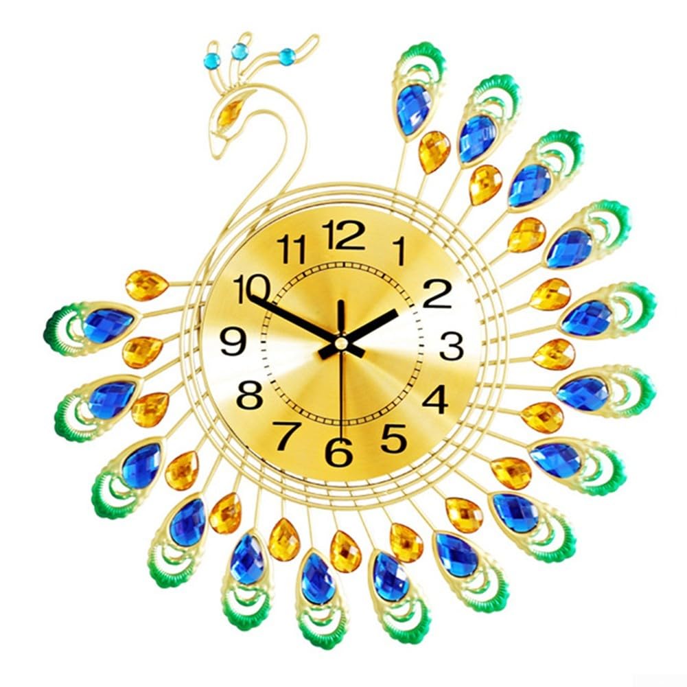 Alanmoship Modern Artistry 3D Peacock Wall Clock in Elegant Metal Frame Great Decor Piece for Various Home Settings
