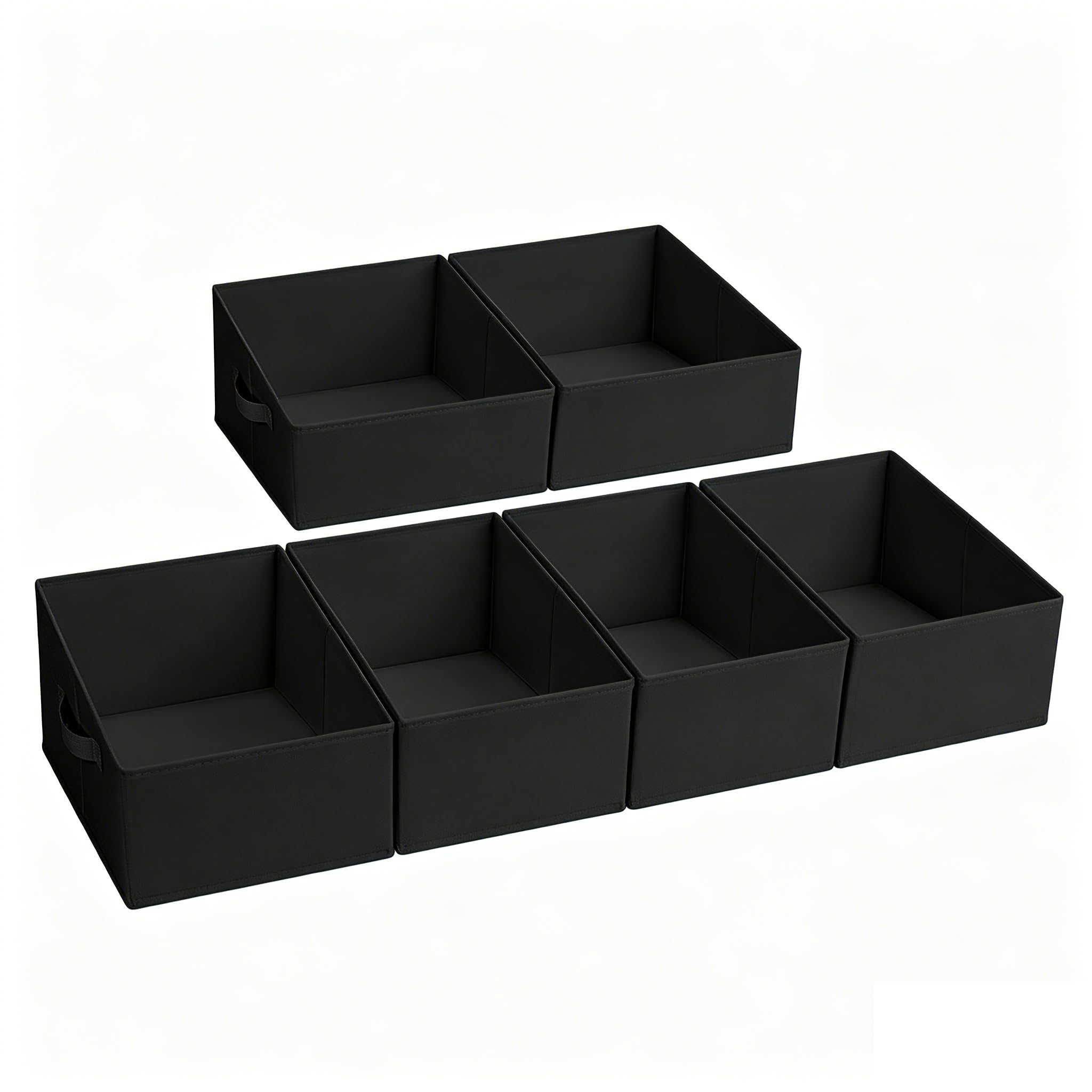 DIMJ Wardrobe Storage Organiser Boxes – 6 Pack Trapezoid Fabric Storage Boxes, Foldable Closet & Shelf Organisers, Open Front Storage Cubes for Clothes, Toys, Bedroom & Cupboards – Non-Woven, Black — image 1