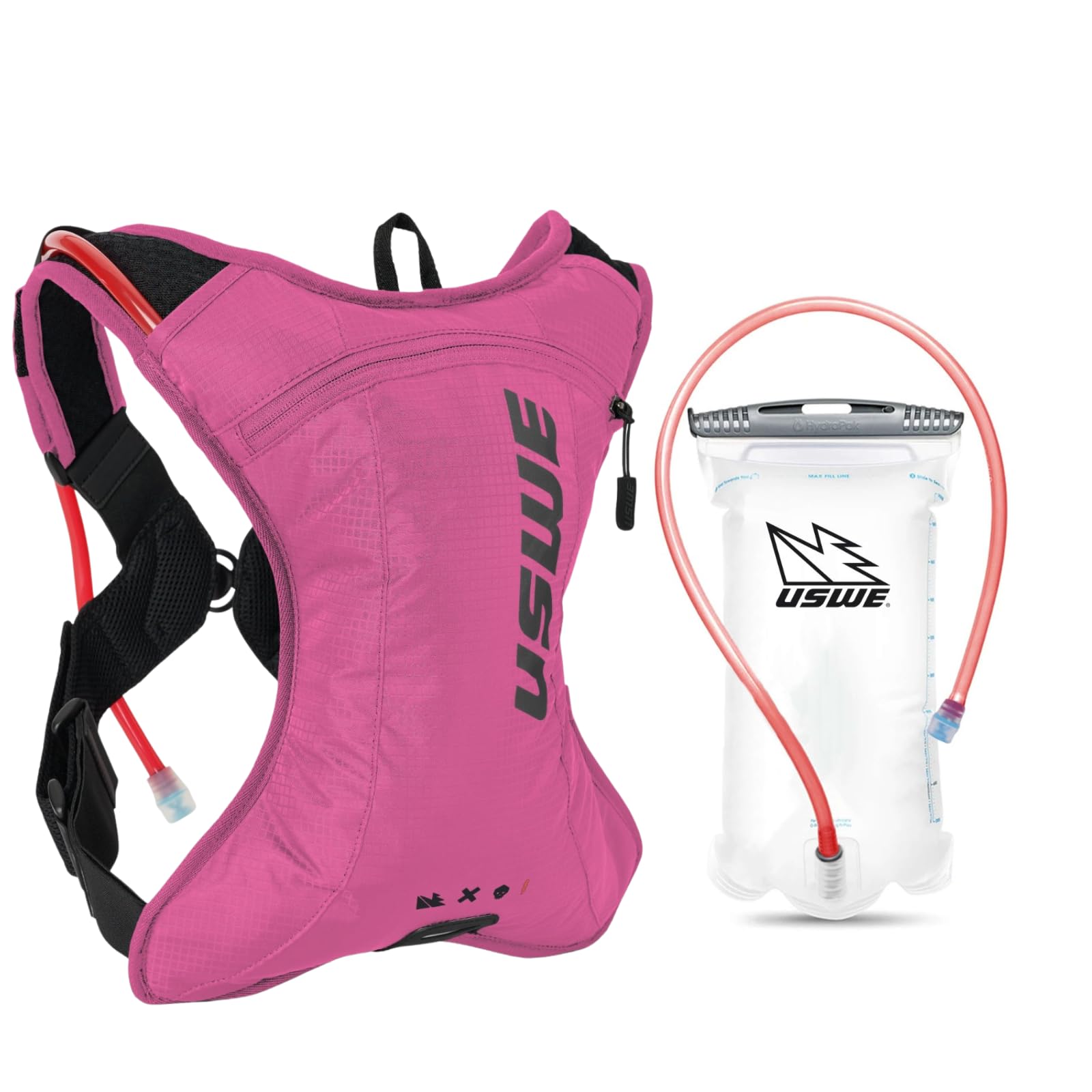 USWE Outlander XC 2L Hydration Pack, Running, Hiking Hydration Backpack with Water Bladder (1.5L/50oz) , Hydropack for Men and Women, Backpack Gear and Equipment for Cycling, MTB (Pink, 2L)