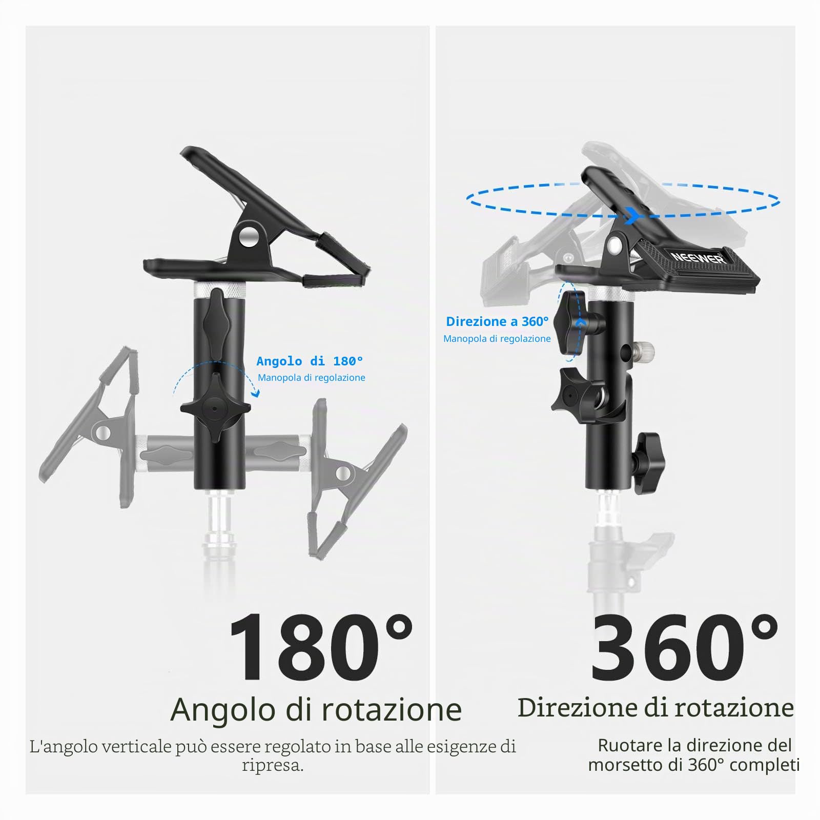 NEEWER Supporto per morsetto in metallo resistente per studio fotografico con attacco per supporto luce da 5/8" per riflettore