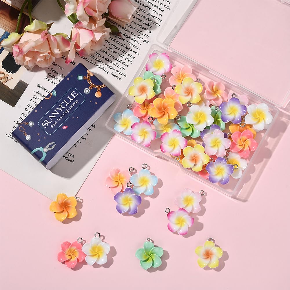 SUNNYCLUE 1 Box 40Pcs 10 Styles Frangipani Flower Charms Plumeria Charms Bulk Colorful Resin Frangipani Flowers Sea Beach Hawaiian Floral Pendants for Jewelry Making Earring Necklace Bracelet Keychain - Image 7