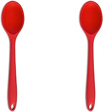 Silicone Serving Spoons, Nonstick Spoon Mixing Spoon Stiring Spoon Heat Resistant to 480°F, Hygienic Cooking Utensil Kitchen Utensil, BPA Free, 2 Red Spoons