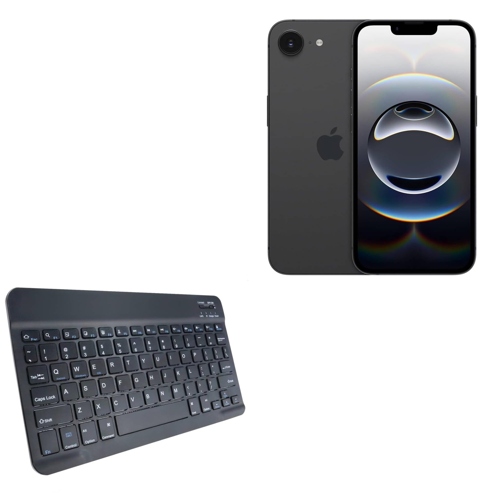 BoxWave Keyboard Compatible with Apple iPhone 16e (6.1 in) - SlimKeys Bluetooth Keyboard, Portable Thin with Chiclet-Style Keys - Jet Black