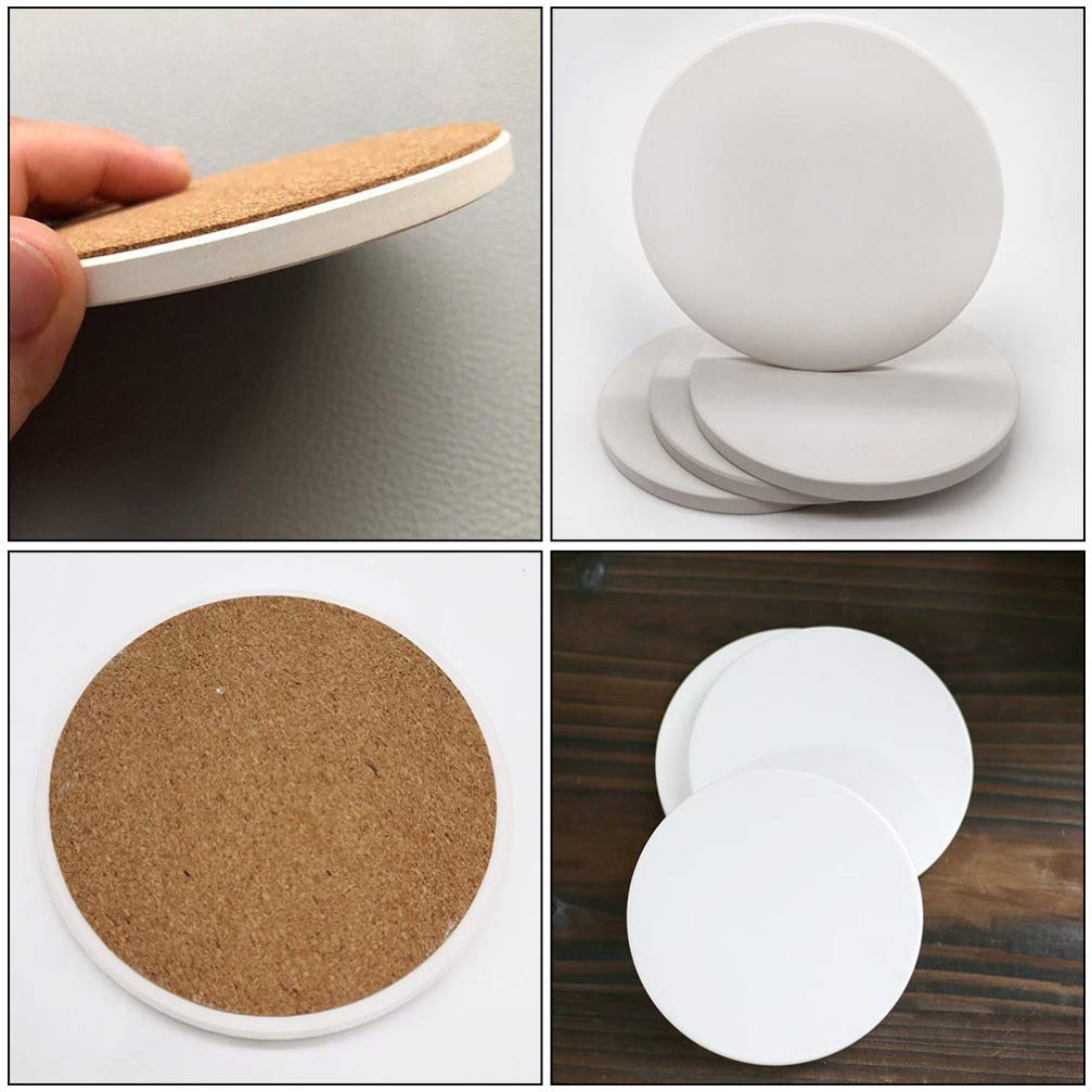 EXCEART 12 Pièces Dessous De Verre en Céramique Dessous De Verre en Carreaux De Céramique sous-Verre De Tasse De Boissons Tapis De Tasse Rond Décor De Café Table Ronde Auto Blanche