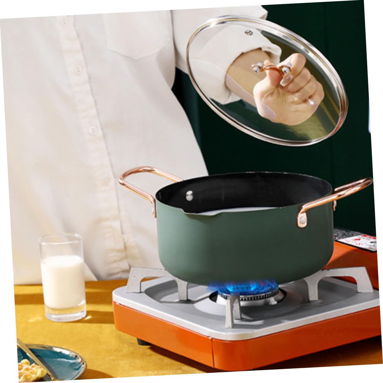MAGICLULU Pentola per Brodo Antiaderente per Pappa, Set Pratico | Acciaio Inossidabile e Vetro Temperato, Design Multifunzione, per Casa e Ristorante, Conservazione Alimenti Colore Casuale
