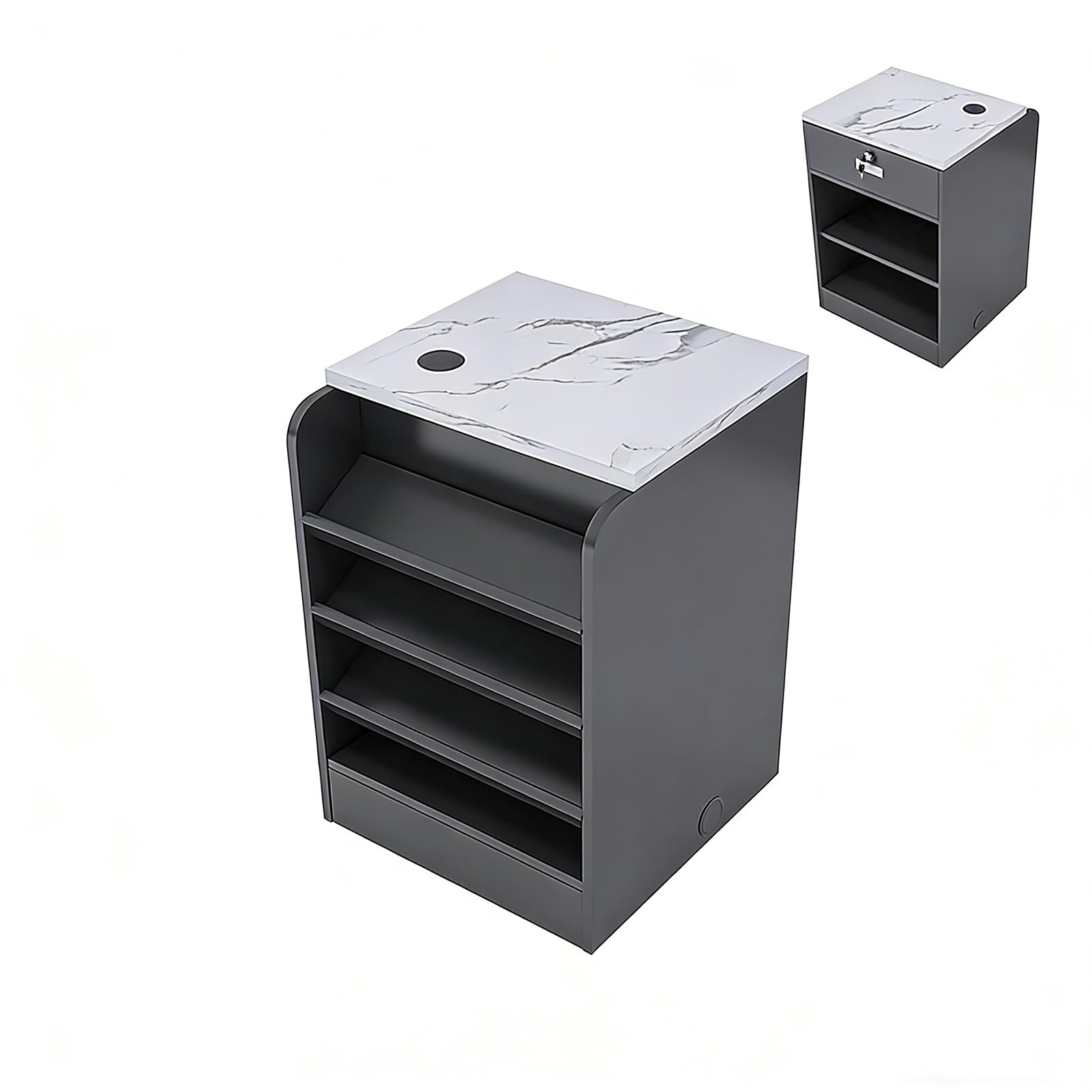 Vitrine de présentation et comptoir d'accueil en MDF noir pour magasin de standing