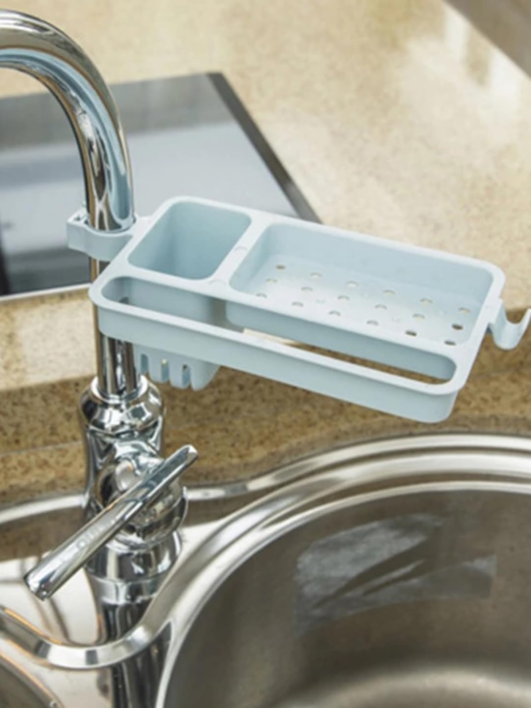Market99 Light Blue Adhesive Soap Sponge Holder Shelf with Towel Rack | Rack Kitchen Bathroom Soap Storage Holders Shelves, Stainless Steel Sink Candy Organizer Towel Holder for Soap Sponges (B0B8J7GNL1) Amazon Price History, Amazon Price Tracker