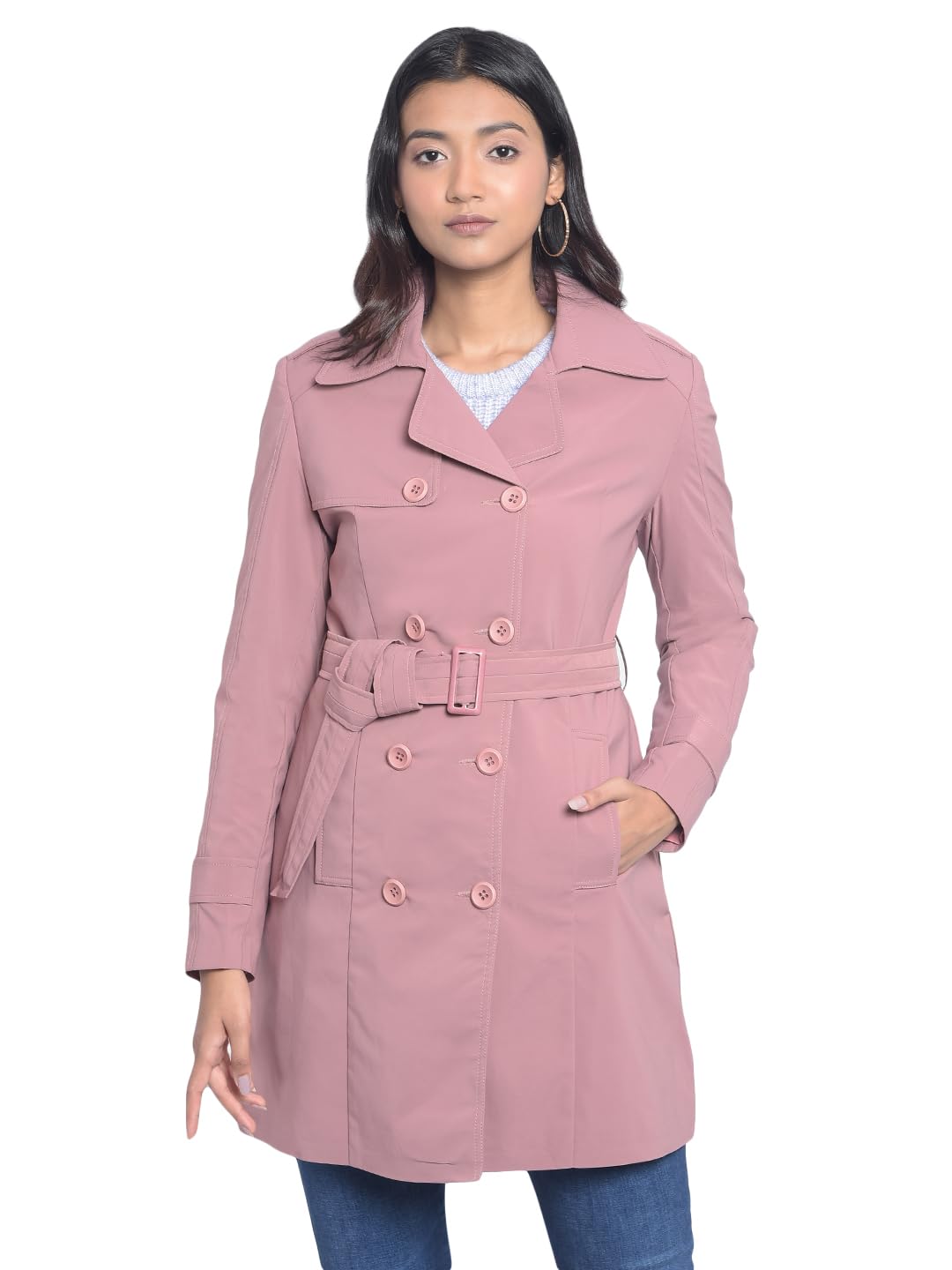 crimsoune club Women's Pink Tranch Coat with Belt-picture-20
