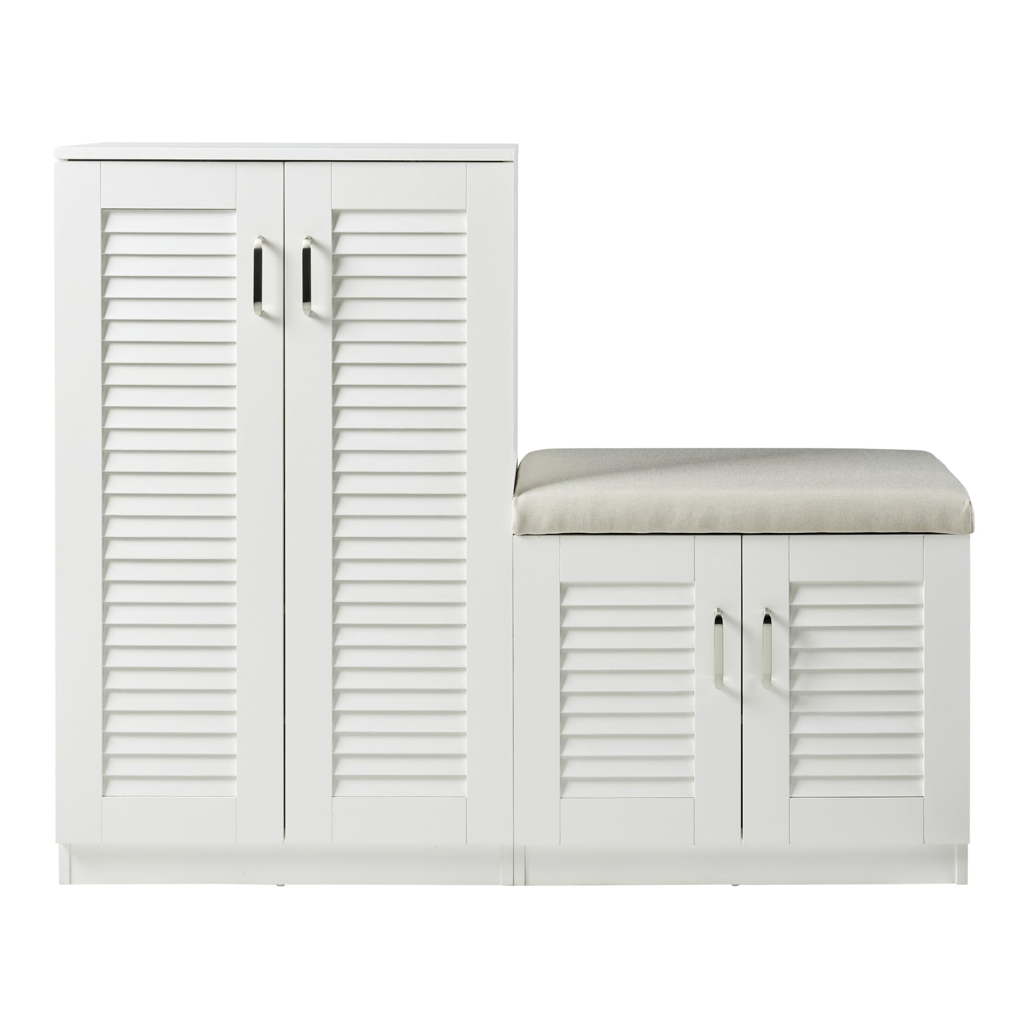 [en.casa] Mueble Zapatero Løten Armario con 9 Compartimentos para 18 Pares de Calzados + Banco Zapatero Puertas de Rejilla Buena Ventilación 97 x 120 x 36 cm - Blanco