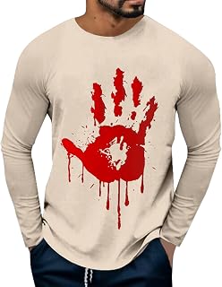 Halloween Costume Men's Casual Autumn Tops Long Sleeve Shirt Casual Shirt Long Sleeve Slim Fit Stretch Crew Neck T-Shirt Men Slim Fit Horror 3D Print Shirt Funny Festival Regular Fit