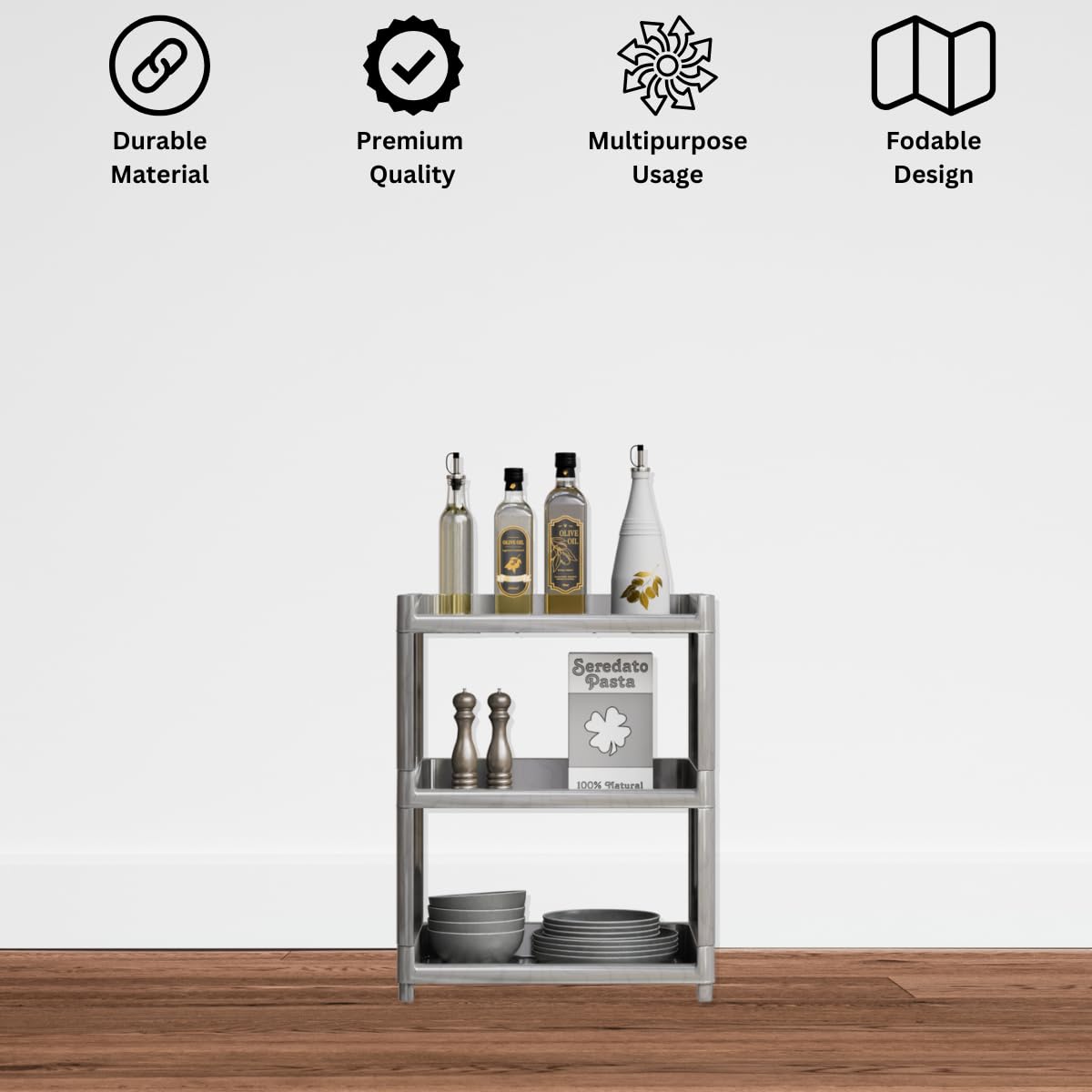 Morbrix 3 Layer Multipurpose Plastic Vegetable Basket Storage Countertop Rack for Kitchen, Home & Office – Tabletop Stackable Organizer Shelf (Silver Color) - Image 3 thumbnail