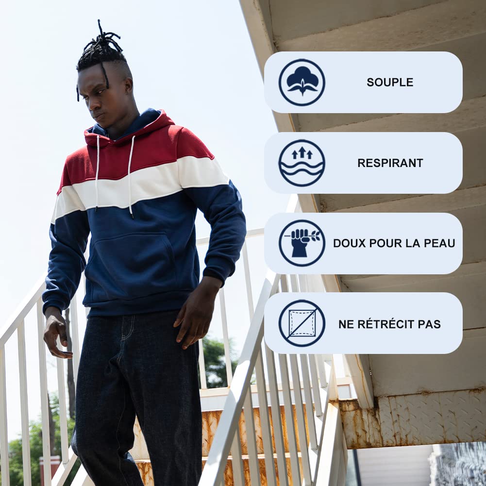 LBL Sweat Homme à Capuche Couleur Vives Pull de Manches Longues Poche Kangourou pour Hiver et Automne