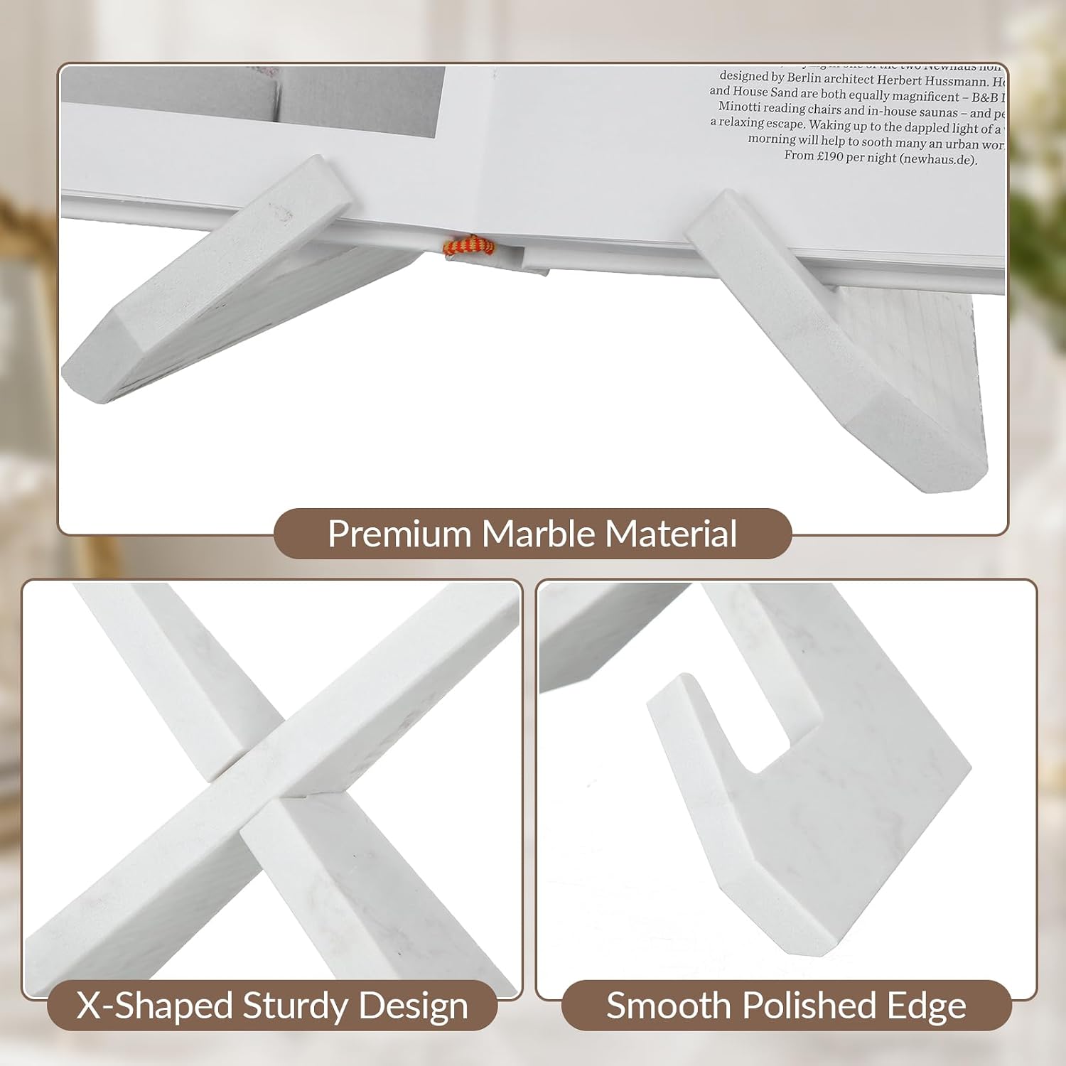 Domensi Marble Cookbook Stand White Recipe Book Holder for Kitchen