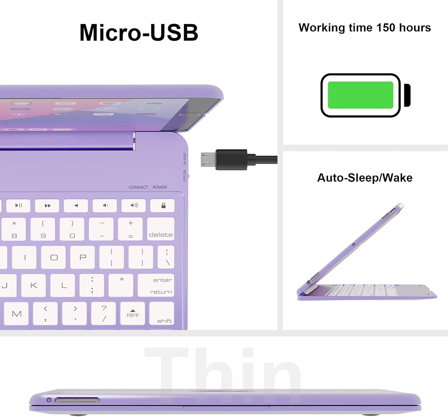 NOKBABO iPad Keyboard Case for iPad Pro 9.7 inch, 2018 iPad 6th Gen, 2017 iPad 5th Gen, iPad Air 2 & 1 case with Keyboard, 130° Smart Folio Hard Back Cover, Auto Wake and Sleep - Metallic Purple