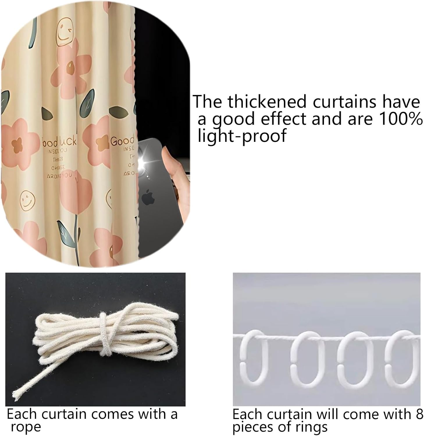 2Pcs Thickened Bunk Bed Curtains for Bottom,Blackout Canopy Students Dorm Privacy Room for Girls,Pink Flower