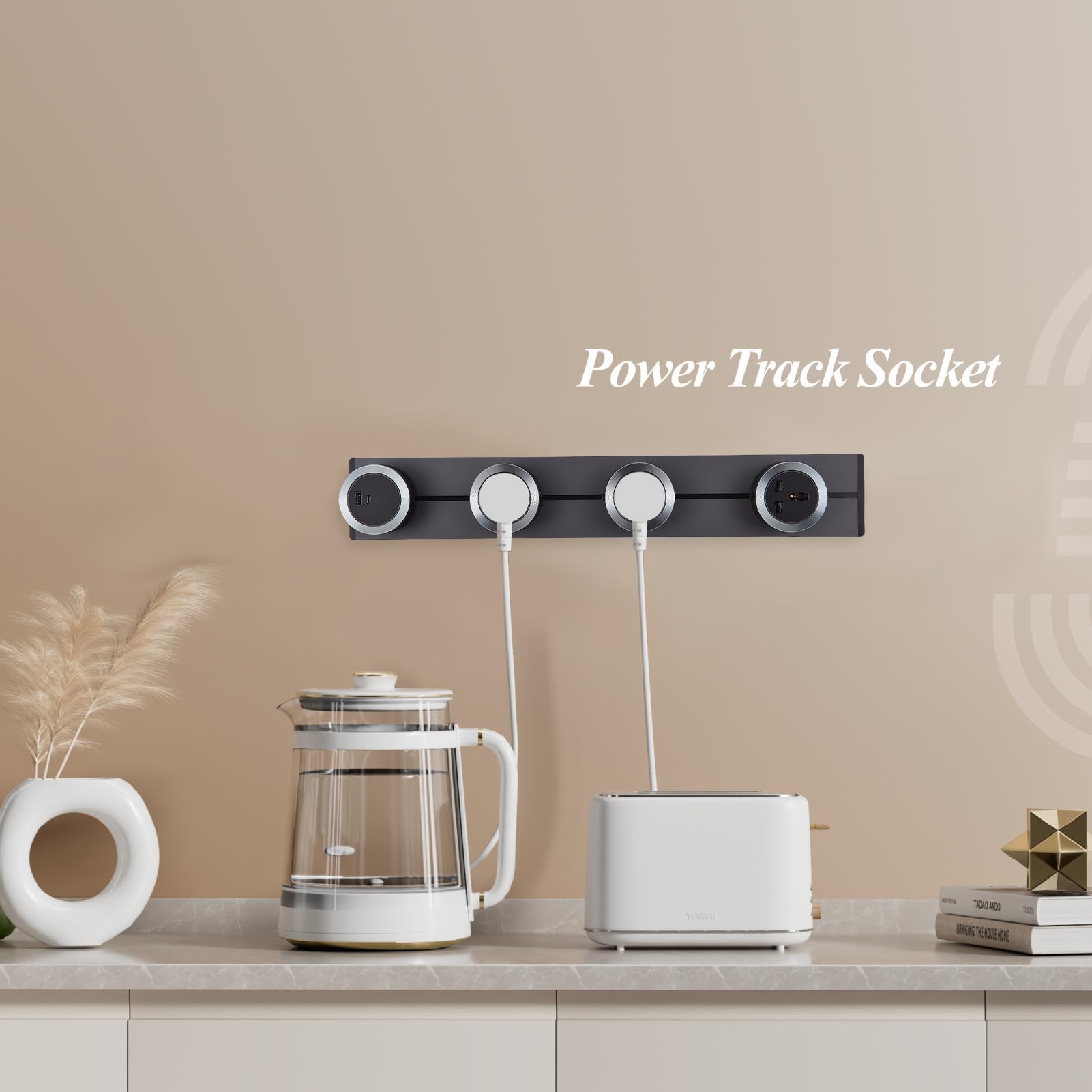 Presa Multipla 8000 W, Prolunga per Uscita su Guida Scorrevole per Cucina e Soggiorno ABS (Spina Universale 13A)