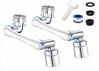 Paquete de 2 extensores de grifo de brazo robótico de 1440° | Juego de aireador universal de grifo giratorio para cocina y baño | Cabezales rociadores a prueba de salpicaduras de modo dual