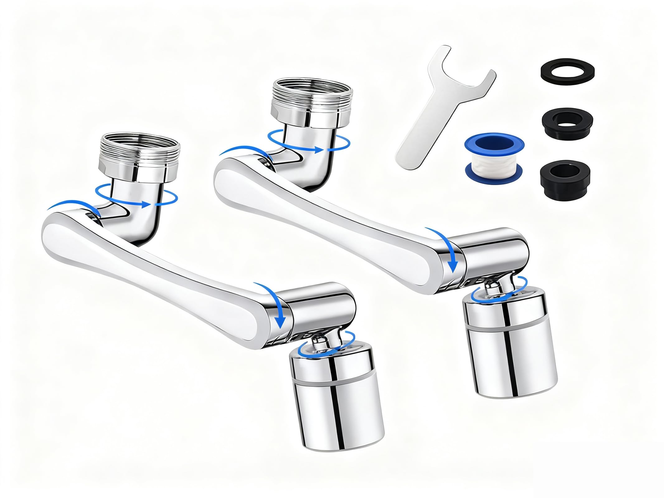 2-Pack 1440° Robotic Arm Tap Extender | Universal Swivel Faucet Aerator Set for Kitchen & Bathroom | Dual-Mode Splash-Proof Sprayer Heads