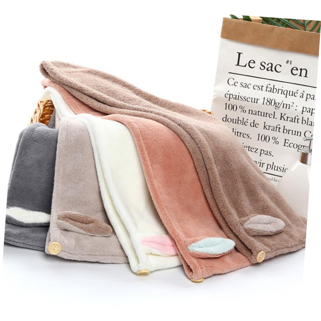 VICASKY Sleeping Hair Cap Bunny Ears and Tail Hat Hair Cap for Shower Fast Dry Drying Towel Bath Supply