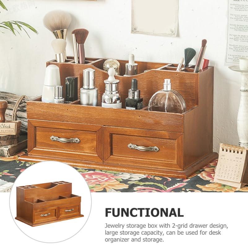 Healvian Organizer vintage per gioielli con ripiano multifunzionale per cosmetici, da scrivania, per camera da letto e scrivania, massiccio
