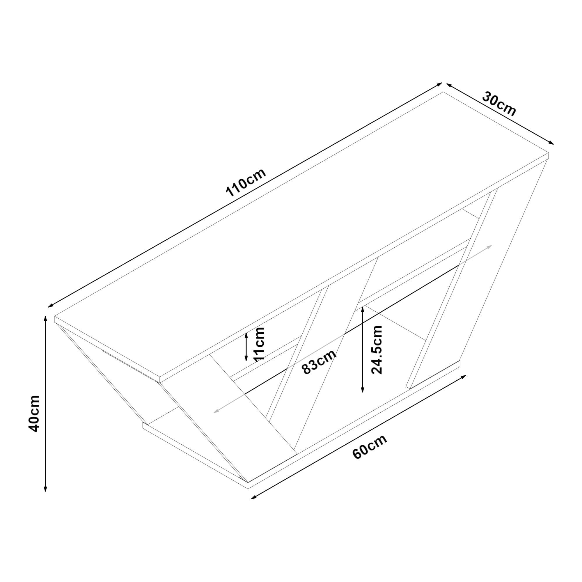 [en.casa] Meuble TV avec 2 Étagères Banc Télé avec Surfaces de Rangement Support Écran Design pour Salon Panneau de Particules 110 x 30 x 40 cm Effet Chêne