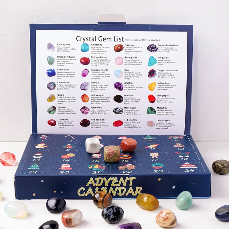ycyincheng Christmas Advent Calendar, 24 Days Natural Crystal Mineral Specimens Blind Box, Geology Educational Kit