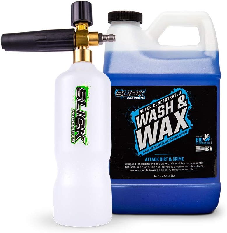 Slick Products Wash & Wax (64 oz.) + Pressure Washer Foam Cannon Bundle
