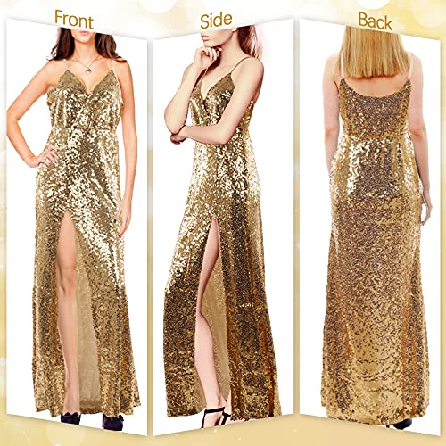 Dora Bridal Women Sexy Sequins Lace Evening Dress V-Neck Formal Gowns With High Split Us2 Gold #TOP3