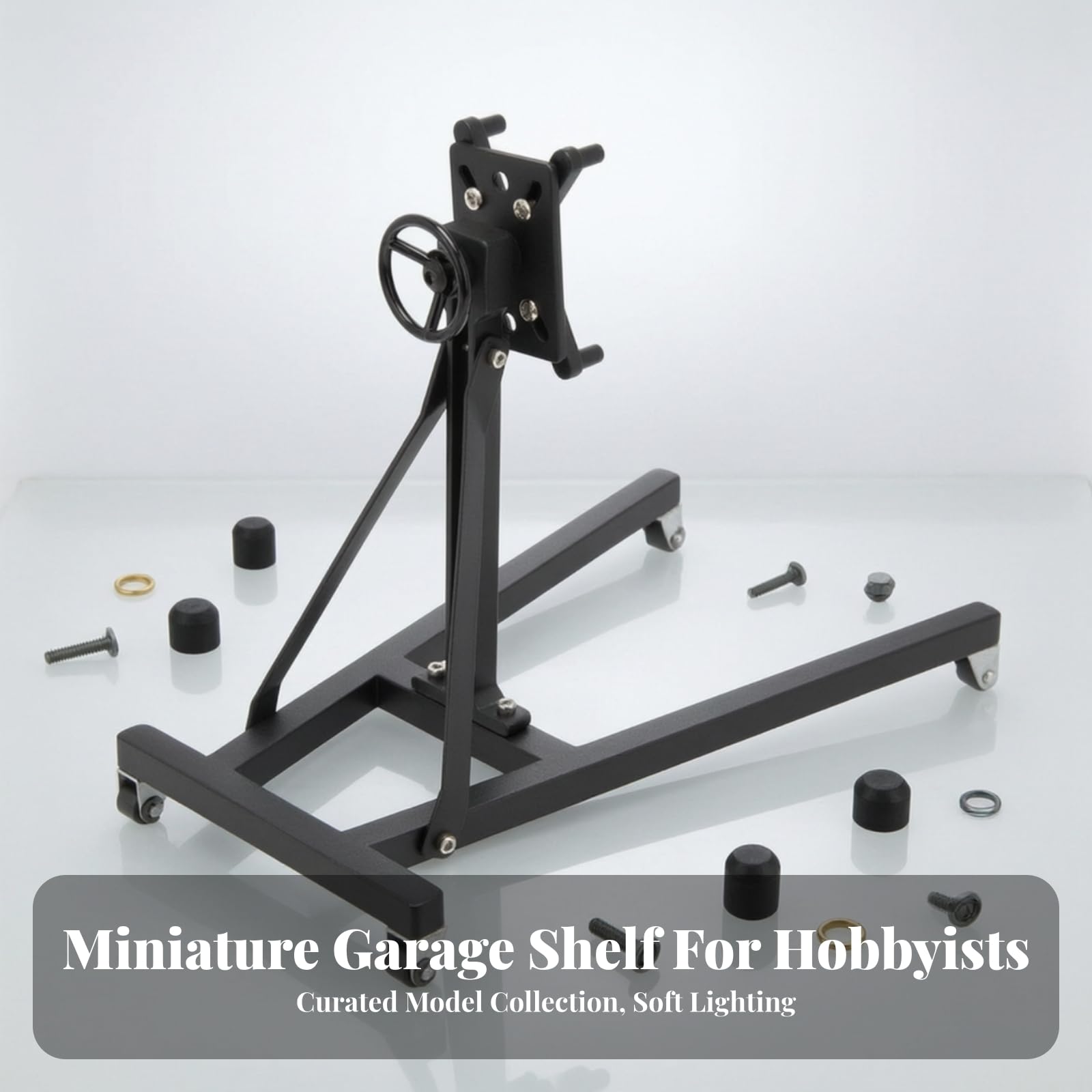 Sollevatore Motore Compatto , Nero | Realistico, Supporto motore Ruote, Tecnico, Accessorio da Garage, per Diorama, Modellisti, Collezionisti
