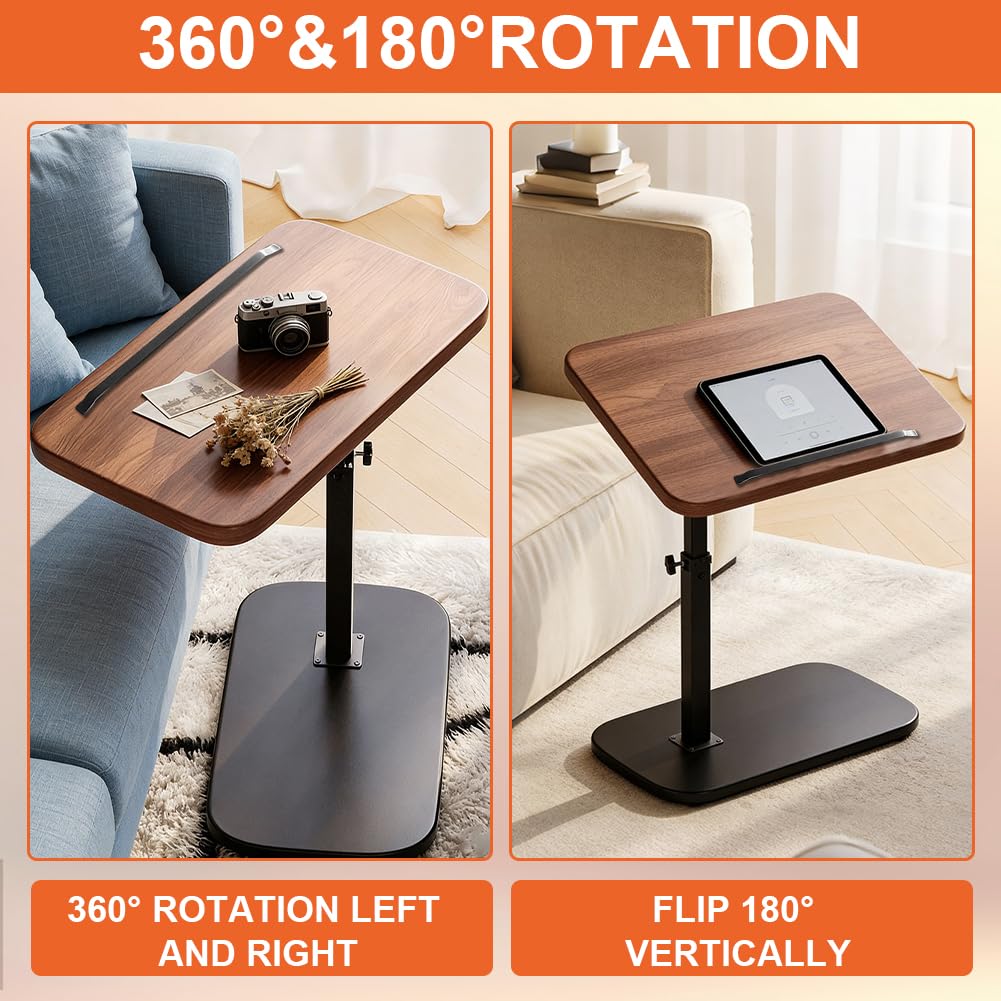 Tavolino girevole a 360°, a forma di C, regolabile in altezza, per soggiorno, con altezza regolabile da 45 a 80 cm, per letto o sedia con fessura per tablet per cellulare (nero)