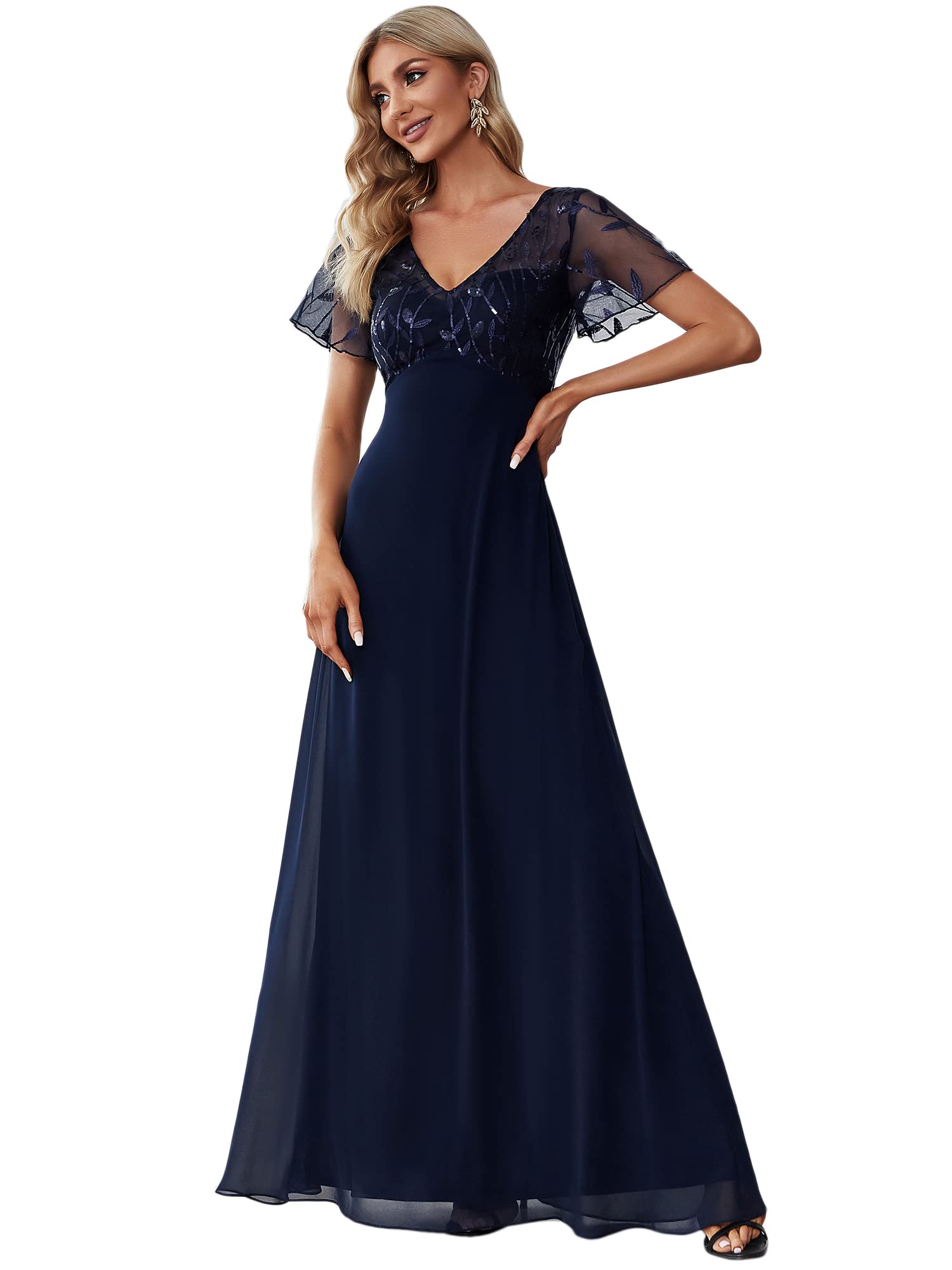 Ever-Pretty Abiti da Sera e Cerimonia Maniche Corte Stile Impero Linea ad A Elegante Donna Abiti da Damigella EZ07706