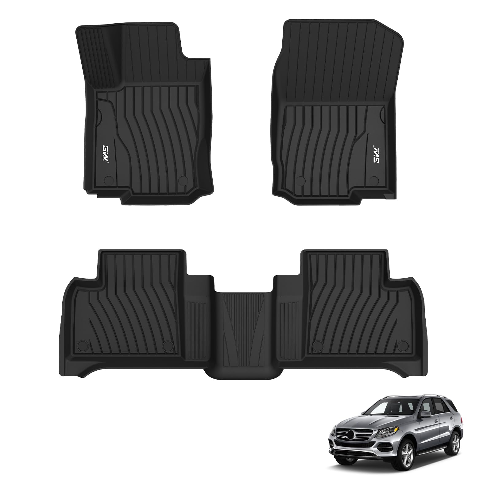 3W Alfombrillas de Coche Compatible con Mercedes Benz GLE W166 2016-2019, TPE Alfombrillas para Todo Tipo de Clima para Benz GLE la 1ª y 2ª Fila Juego Completo, Accesorios, Negro (No para Coupé)