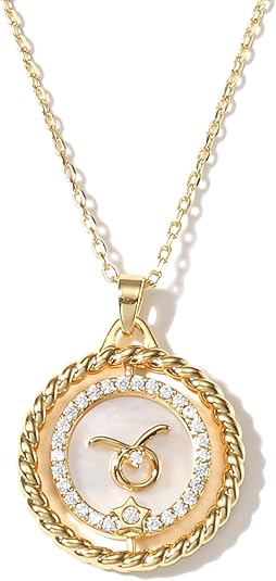 SELENICHAST 14K Gold Dainty Zodiac Necklace for Women,Gold Plated Rotatable 12 Constellation Astrology Necklaces Birthday Jewelry Gifts