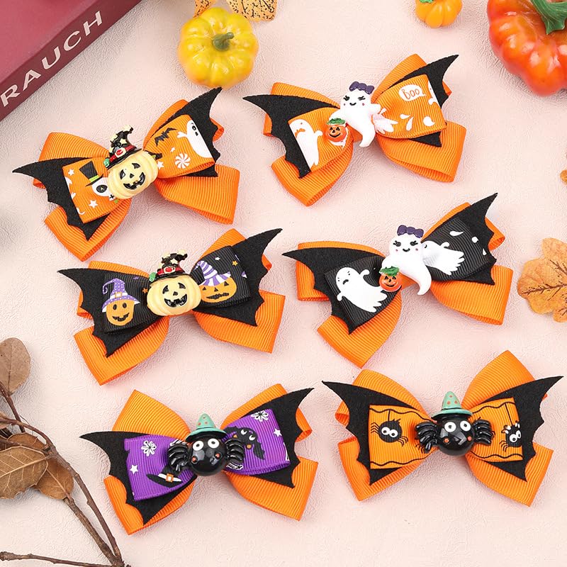 Miniatura 5 de Pinzas para el pelo de murciélago de Halloween con pequeño fantasma, calabaza, araña, decoraciones de dibujos animados de cocodrilo para