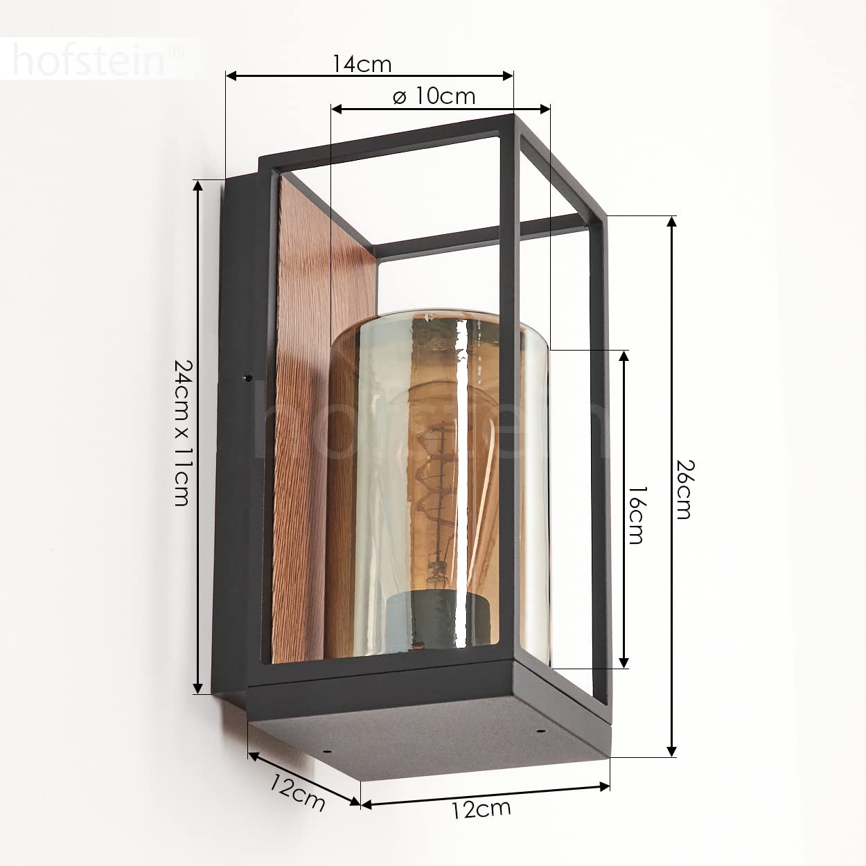 Buitenwandlamp Palanga, buitenwandlamp van glas in zwart/helder, 1 x E27, moderne/vintage buitenwandverlichting met lichteffect op de muur, voor terras/tuin/huisdeur, IP44, zonder gloeilamp