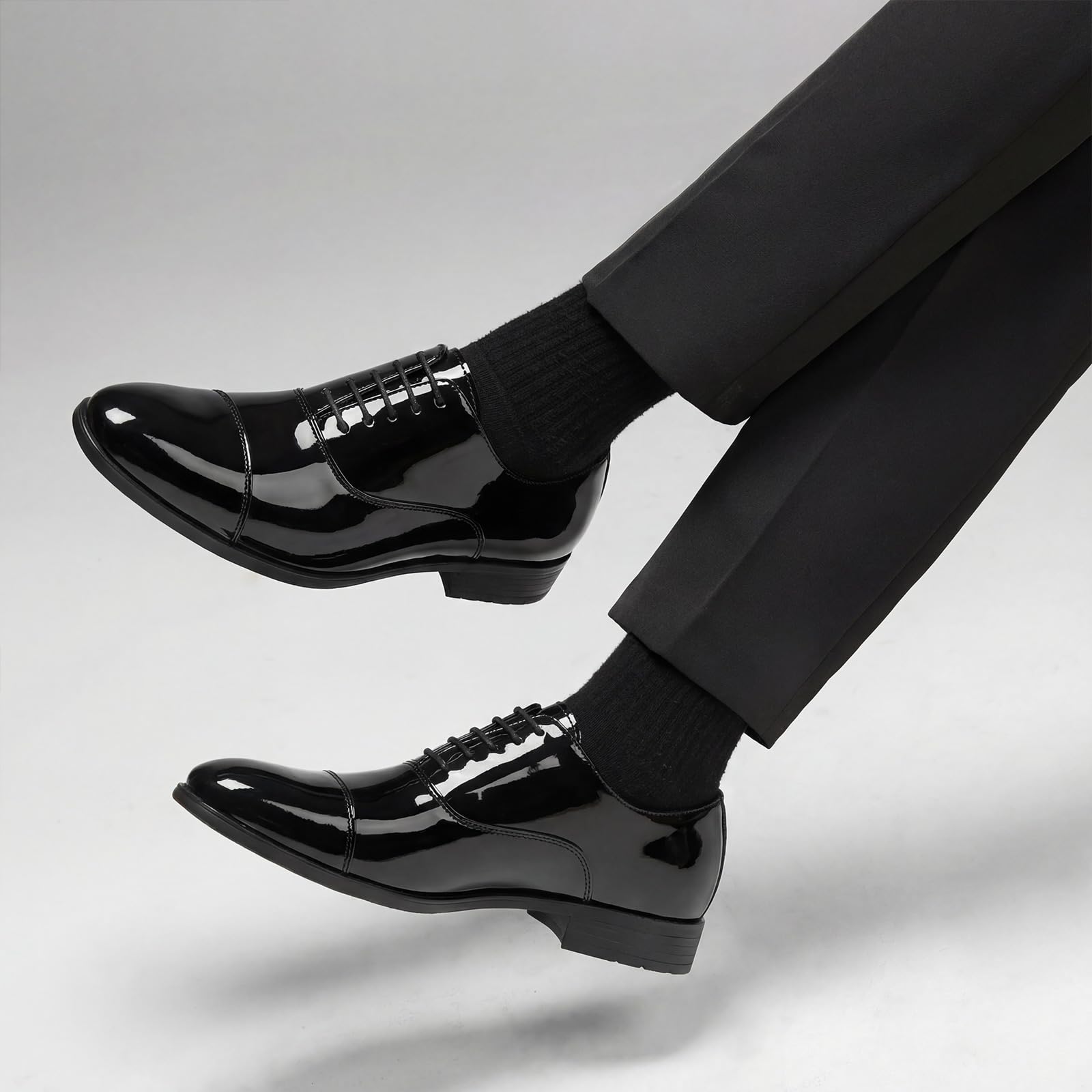 HEEZ Mens Patent Leather Dress Shoes, Tuxedo Shoes for Men Non Slip, Cap Toe Lace Up Formal Oxfords for Wedding Prom Party Dance Business — view 3