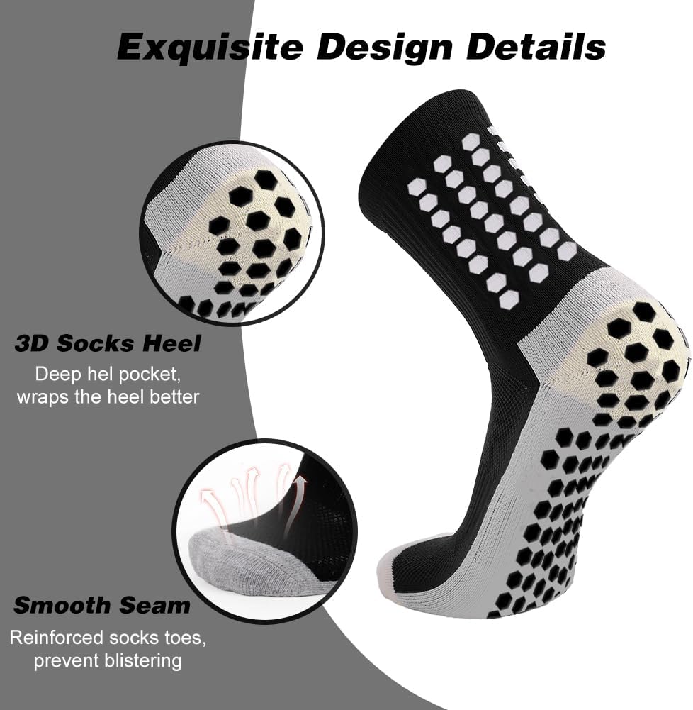 8 Pack Men's Soccer Socks Anti Slip Non-Slip Grip Pads for Football Basketball Sports Grip Soccer Socks - Image 4